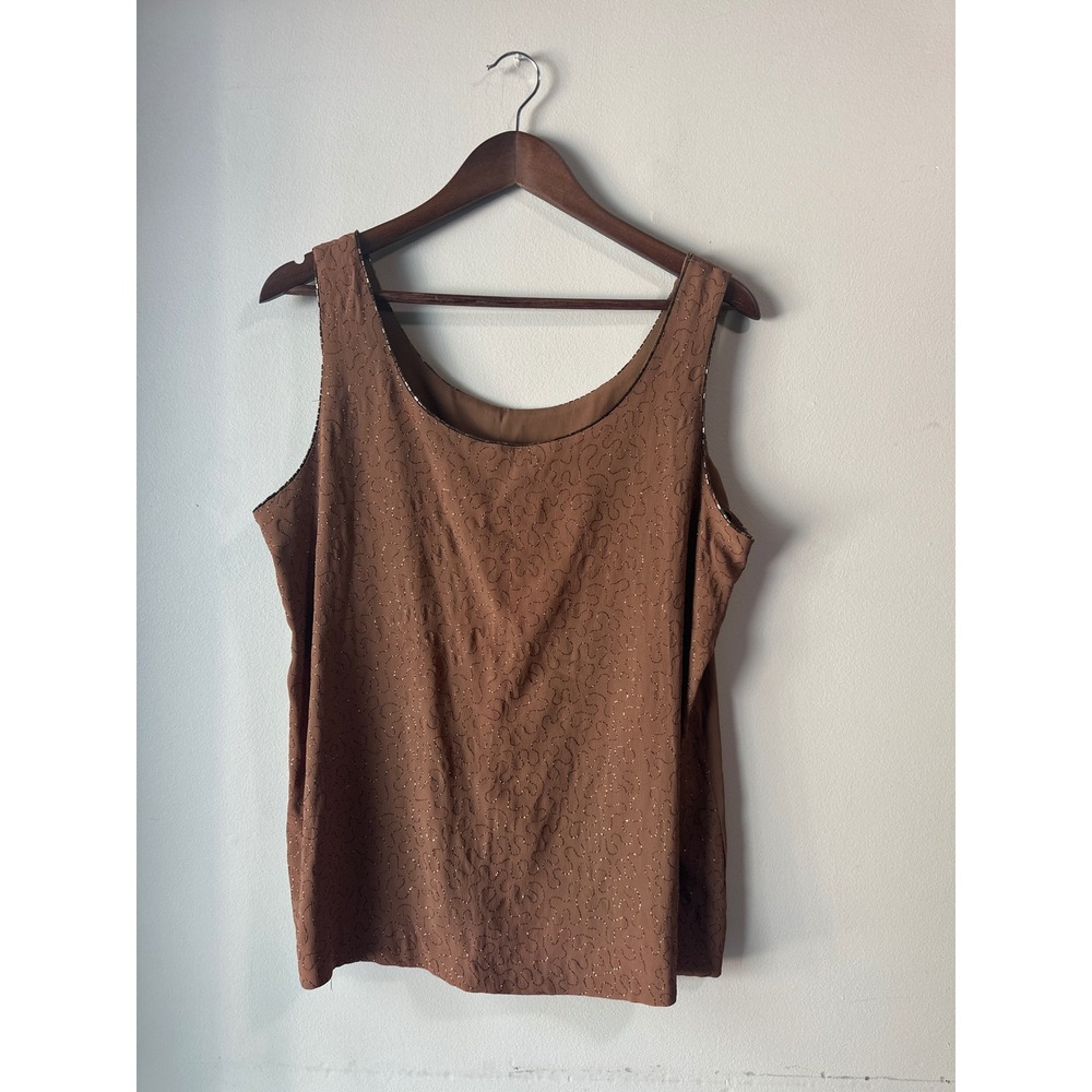 Vintage Y2K Laundry by Shelli Segal Beaded Shell Tank Top Brown Size L